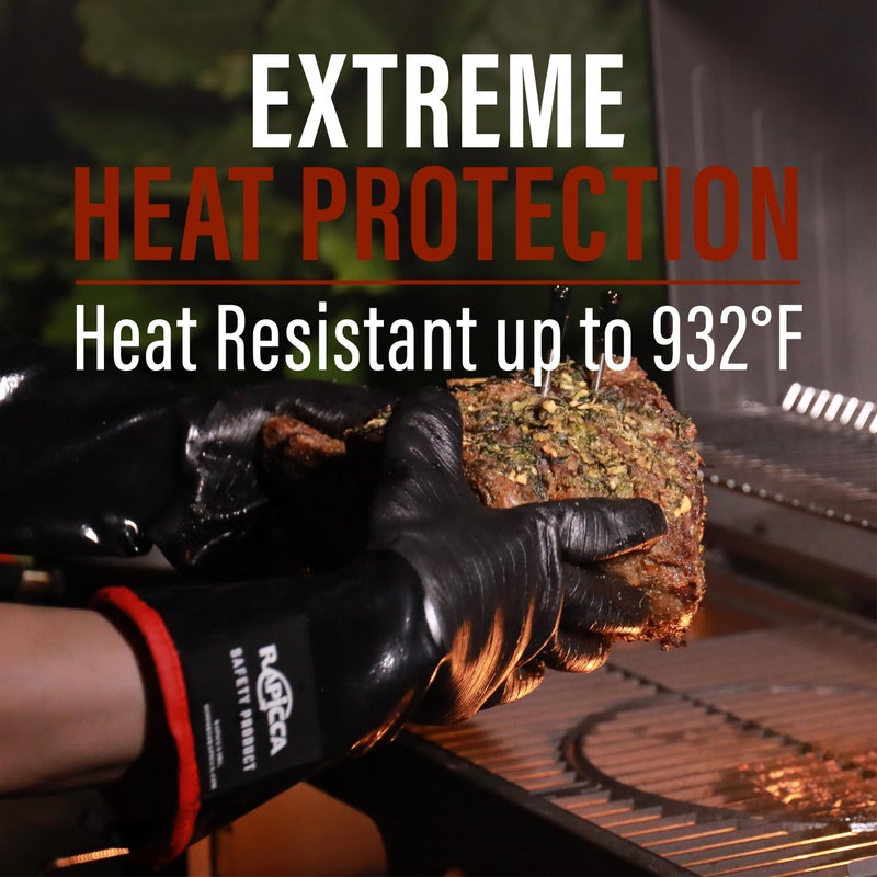 RAPICCA Heat Resistant BBQ Grill Gloves: Oil Resistant Waterproof for Smoking Grilling Cooking Barbecue Deep Frying Turkey Rotisserie Handling Hot Greacy Meat - Long Sleeve 932Â°F - Image 2